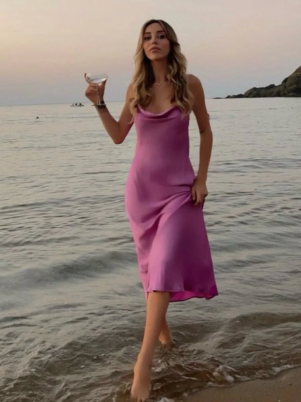 Zara Bloggers Fav Satin Lingerie Slip Style Dress Pink NWT Sz Large